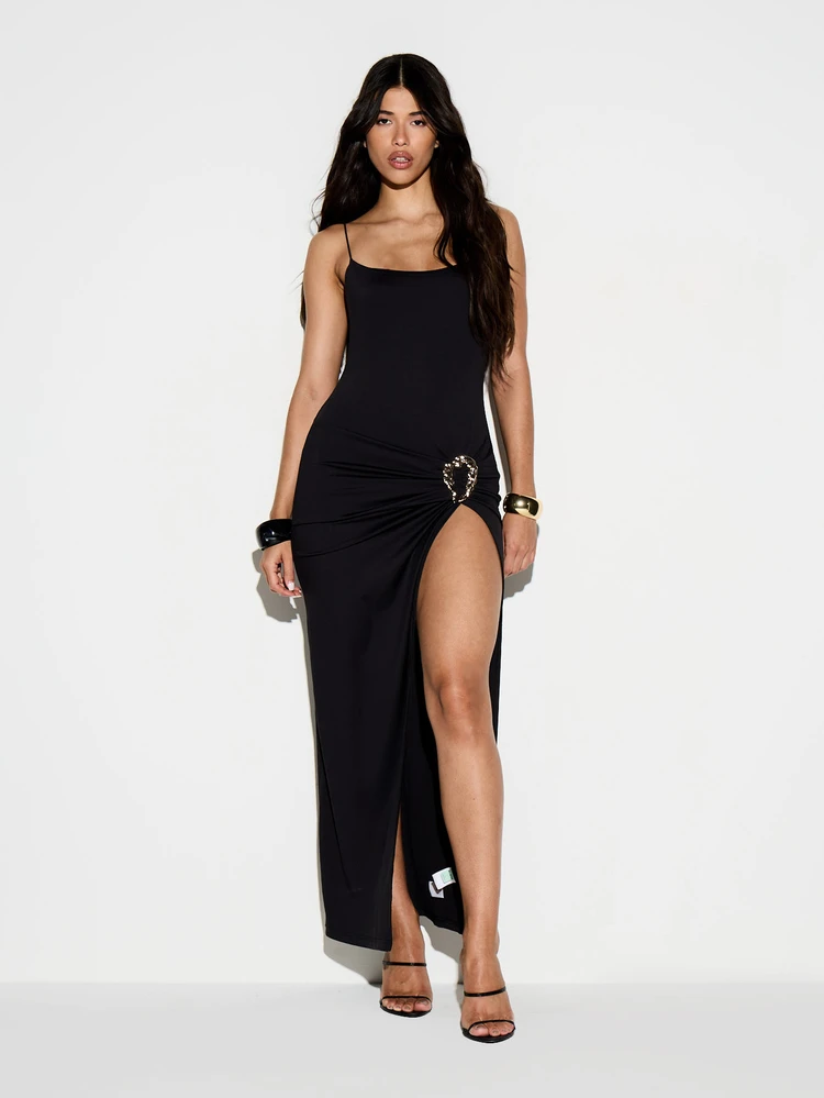 KIZN Black Bodycon Maxi Dress With Chain Detail