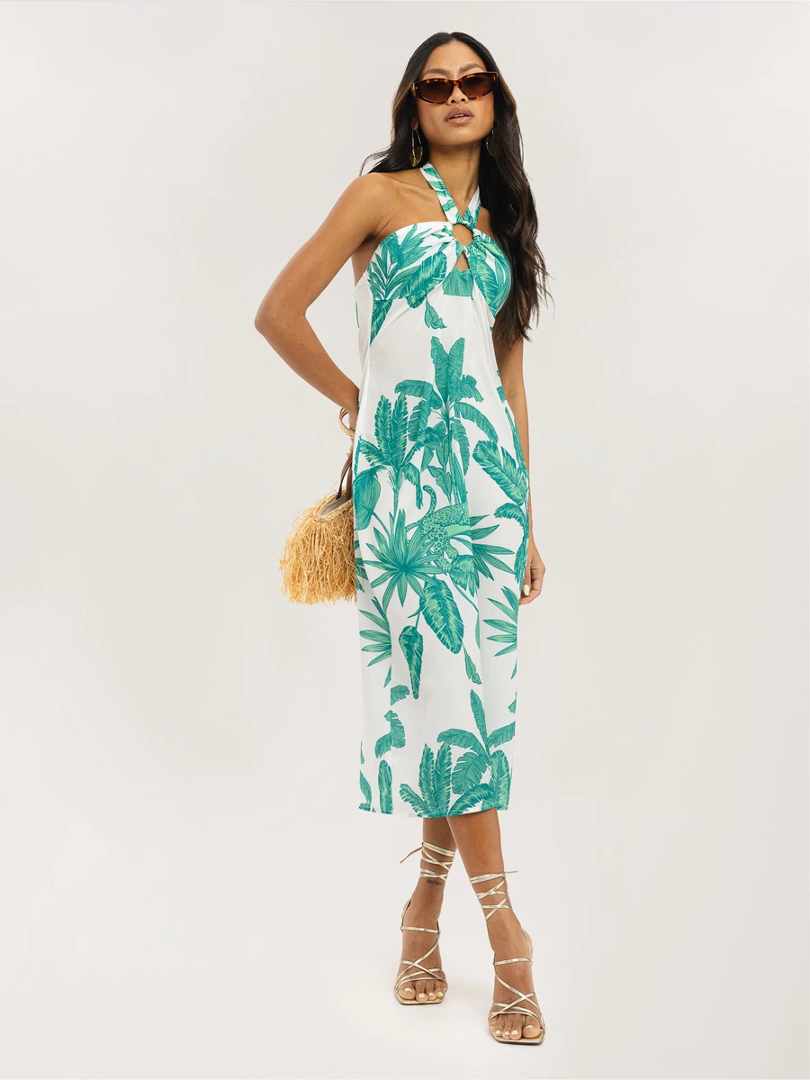 Dancing Leopard Đầm midi Liana Green cổ yếm phối ren, trang phục mùa hè cho nữ, đầm dự tiệc cưới, đầm đi nghỉ mát, đầm đi du lịch, đầm hẹn hò, đầm dạ hội, đầm dự tiệc. - màu xanh lá - Xem 1