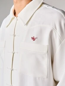 SUMWON 宽松修身长袖衬衫，纽扣开合，休闲办公穿着，秋冬时尚 - 白色 - 查看 4