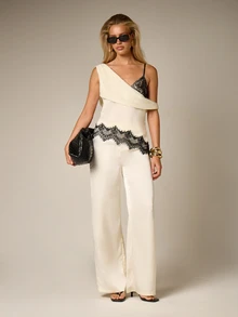 AiiRZ 不对称蕾丝细节吊带单肩无袖上衣优雅晚宴派对衬衫 - 彩色 - 查看 4