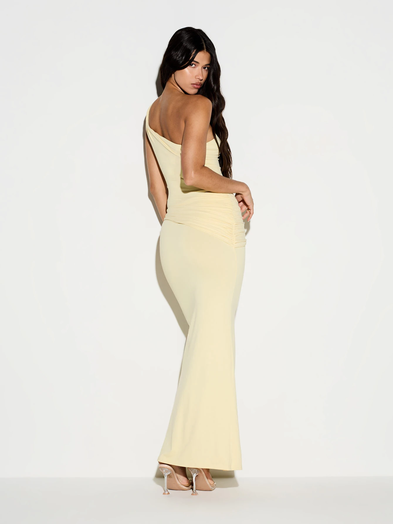 KIZN One Shoulder Ruched Maxi Dress With Belt