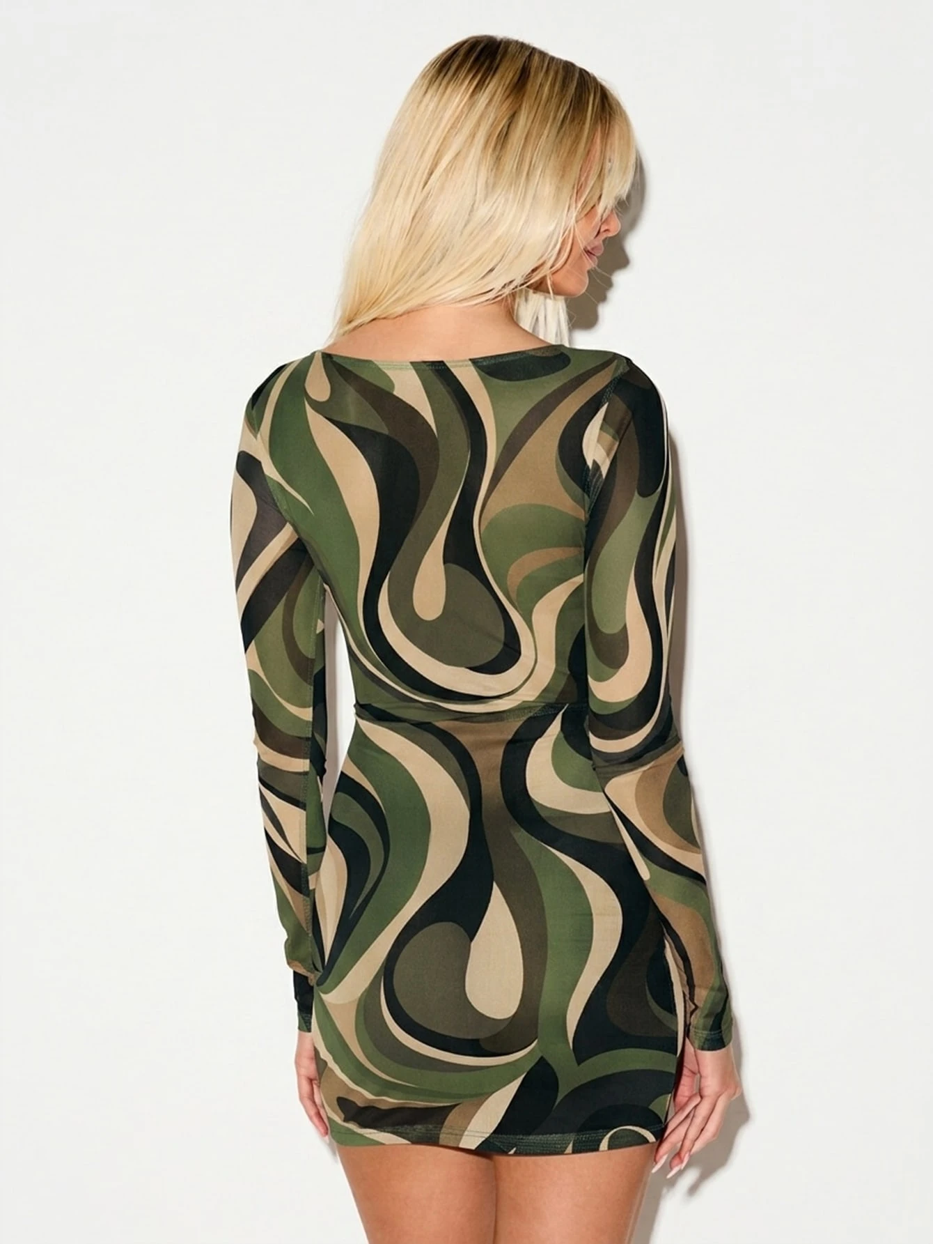 KIZN Swirl Print Mesh Bodycon Mini With Matching Bandana