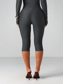 MISSGUIDED Leggings capri de cintura alta con detalle de cintura fruncida y lazo delantero para primavera y verano - Gris - Ver 2