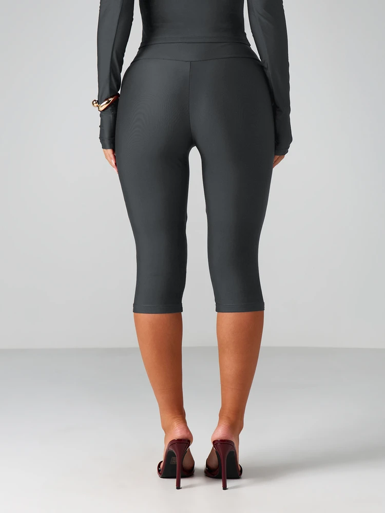 MISSGUIDED Leggings capri de cintura alta con detalle de cintura fruncida y lazo delantero para primavera y verano