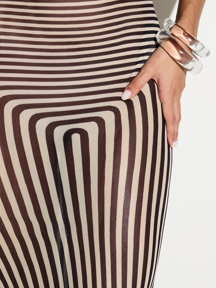 KIZN Striped Bodycon Maxi Dress With Illusion Yoke
