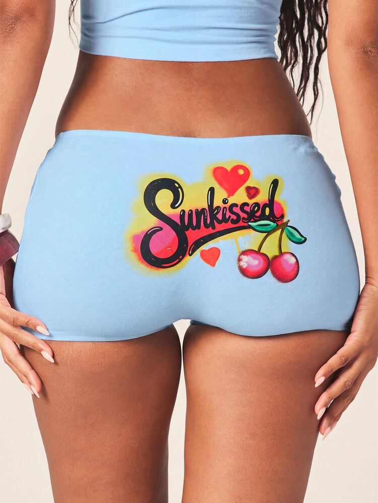 MISSGUIDED Sunkissed Tee Micro Booty Shorts Two Piece Coordinating Set With Cherry Graphic Print Summer Festival Streetwear Crop Top Co Ord