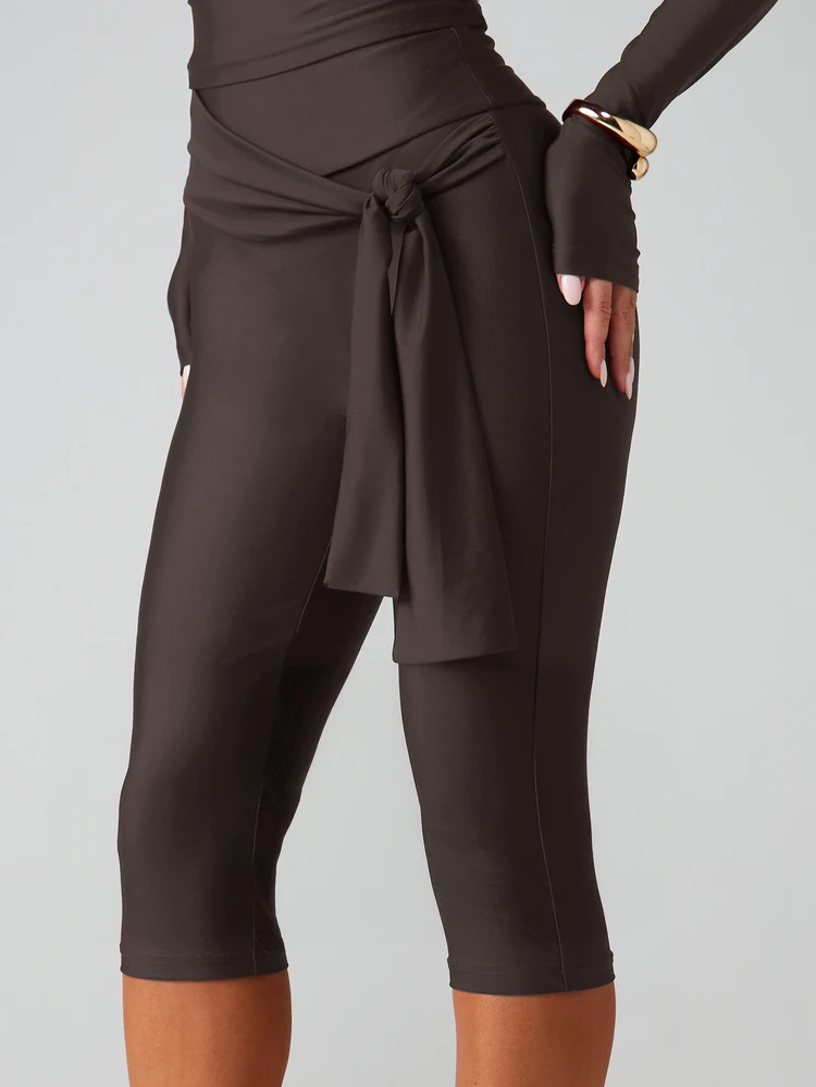 MISSGUIDED Calça Capri com Amarração na Cintura, Cintura Alta, Legging Cropped, Elástica, Ajustada, Casual, Confortável para Uso Diário, Escritório, Trabalho, Negócios, Profissional