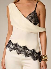 AiiRZ 不对称蕾丝细节吊带单肩无袖上衣优雅晚宴派对衬衫 - 彩色 - 查看 5