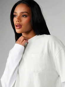 MISSGUIDED 双层宽松圆领长袖T恤，版型休闲街头风，秋冬必备上衣 - 白色 - 查看 4