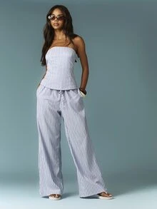 MISSGUIDED Striped Corset Top With Wide Leg Palazzo Trouser Two Piece Coordinating Set - Multicolor - View 1