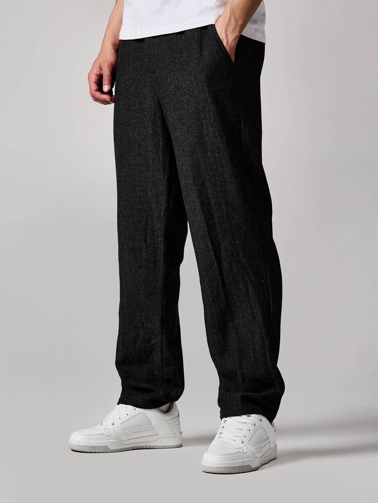 SUMWON Herringbone Straight Leg Casual Pants With Side Pockets