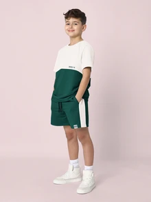 SUMWON 布鲁克林拼接两件套少女短袖休闲春夏套装 - 綠色 - 查看 1