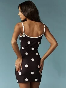 MISSGUIDED Polka Dot Bodycon Mini Dress With White Contrast Trim And Adjustable Straps For Party Evening Events - Black and White - View 2