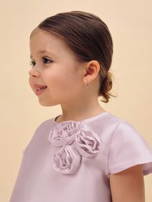 SUMWON Little Satin Short Sleeve Flower Embellished Straight Shift Spring Summer Party Formal Easter Wedding Guest Holiday Dress - Purple - View 4