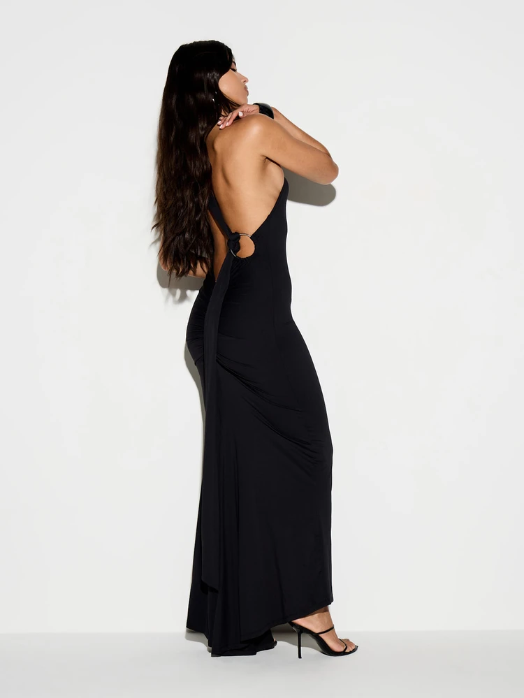 KIZN One Shoulder Backless Ring Detail Maxi Dress
