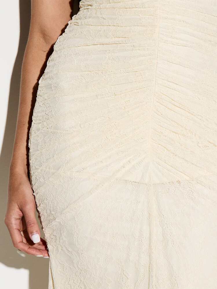 KIZN Lace Halter Neck Ruched Maxi Dress