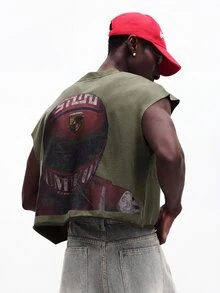 SUMWON Men Sleeveless Tank Top With Printed Back Graphic Design Casual Summer Streetwear - Green - View 6