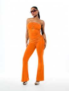 BABYPHAT High Waisted Flare Pants With Fold Over Printed Waistband And Side Tie Details - Orange - View 8