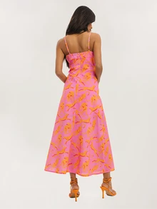 Dancing Leopard Đầm midi Bryony bằng vải lanh in họa tiết nhiều màu, kiểu dáng ôm ngực, thích hợp cho mùa hè, dự tiệc cưới, đi nghỉ mát, du lịch, dự tiệc ngoài trời, hẹn hò, dạ hội. - Nhiều màu - Xem 2