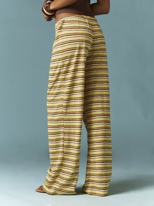 MISSGUIDED Yellow Striped Casual Wide Leg Palazzo Pants With Drawstring Waist Relaxed Fit - Yellow - View 2