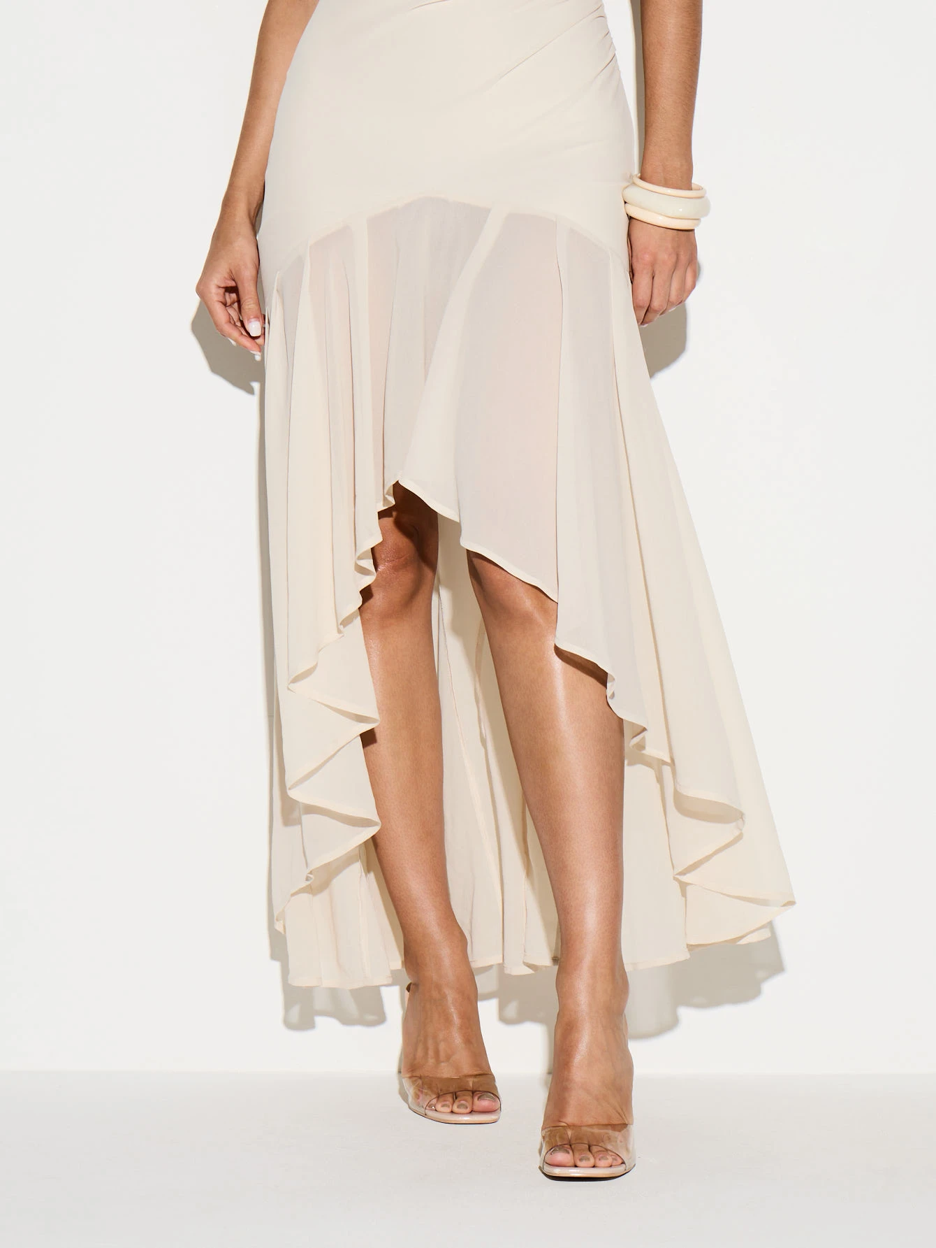 KIZN Sweetheart Lace Insert High Low Maxi Dress