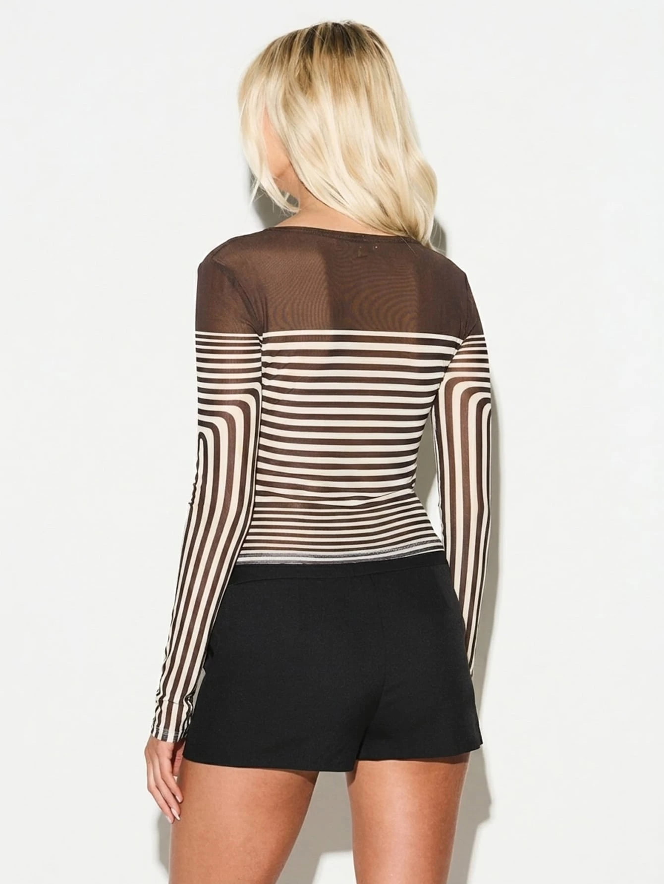 KIZN Striped Long Sleeve Top With Mesh Panel