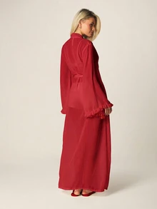MISSGUIDED Bata larga y transparente con volantes en el frente, estilo kimono, para cubrir en la playa, resort y ropa de dormir íntima - Rojo - Ver 2