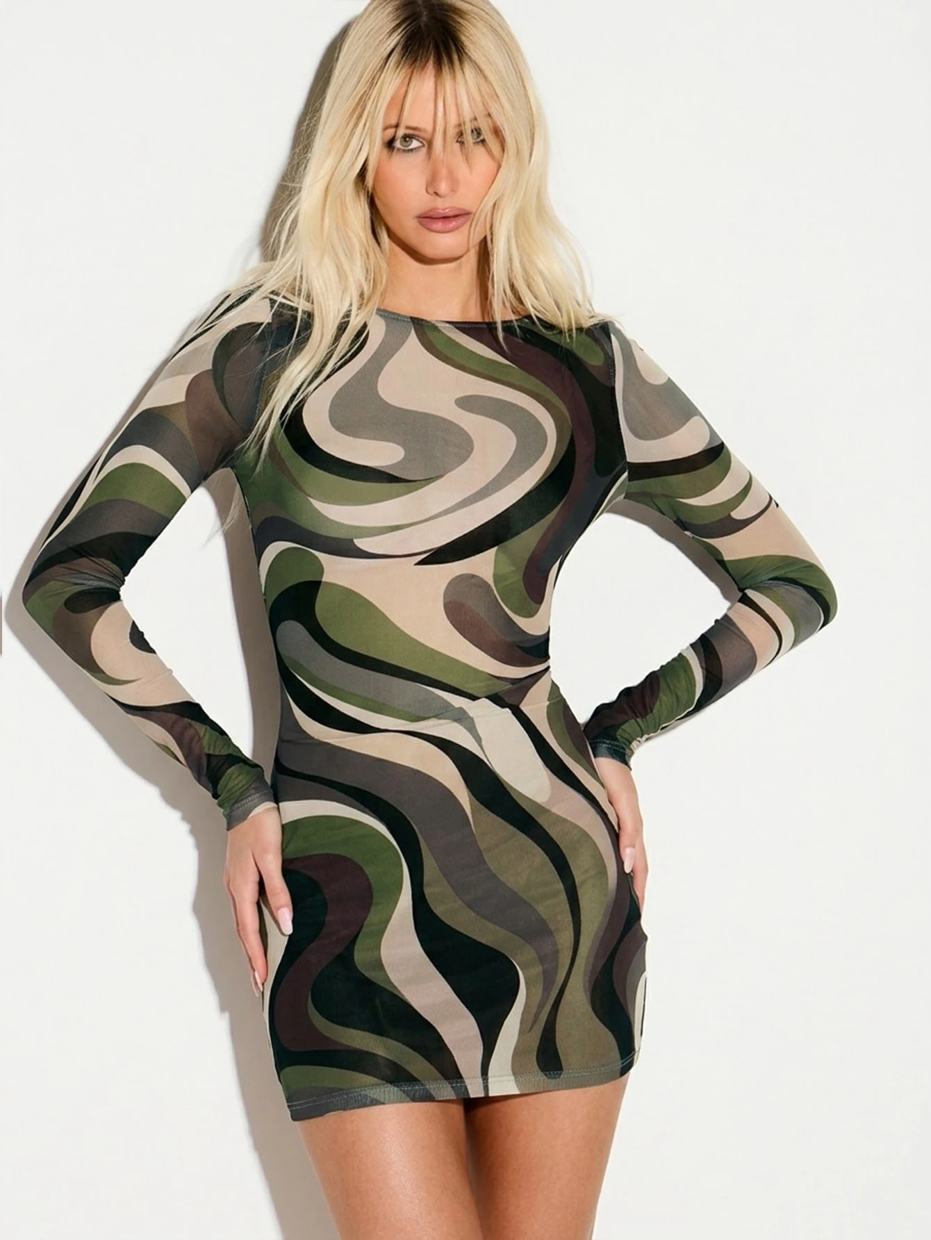 KIZN Swirl Print Mesh Bodycon Mini With Matching Bandana