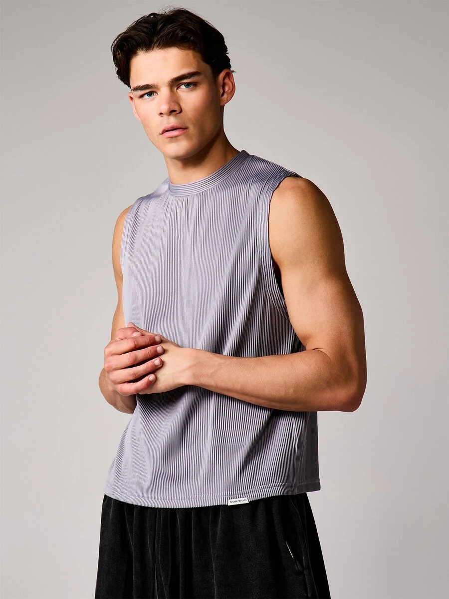 SUMWON Ribbed Sleeveless Tank Top With Crew Neckline Solid Casual Summer Wardrobe Essential Regular Fit Basic Everyday Tee - Grey - View 1