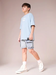 SUMWON Oversized Graphic Tee Short Sleeve Crew Neck Casual Summer Spring Logo Print Basic Boys Youth - Blue - View 3