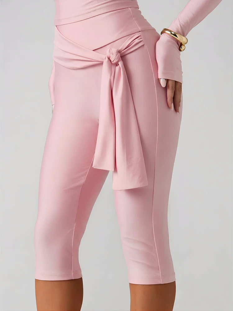 MISSGUIDED High Waisted Capri Pants With Tie Waist Detail And Slim Fit Design For Spring Summer Casual Office Wear