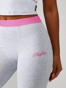 Missguided x Playboy Mallas tipo Capri con logotipo en rosa, cintura alta, longitud hasta la pantorrilla, ajuste elástico, ropa deportiva de estilo casual para uso diario - Gris - Ver 4