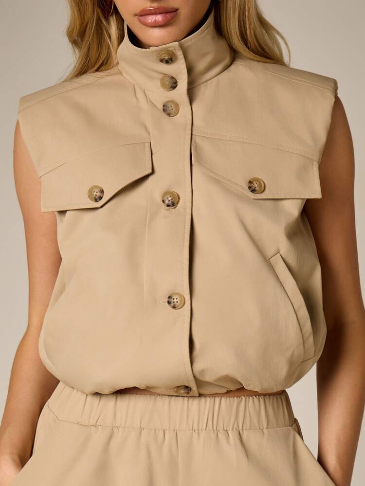 Sleeveless Utility Button Up Shirt