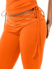 BABYPHAT High Waisted Flare Pants With Fold Over Printed Waistband And Side Tie Details - Orange - View 4