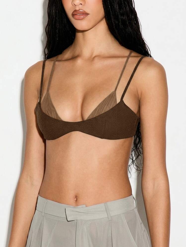 KIZN Layered Crepe Bralette With Mesh Panels