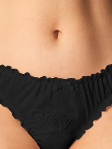 MISSGUIDED Lettuce Hem Thong Panty With Ruffled Edges And Wifey Script Logo - Black - View 4