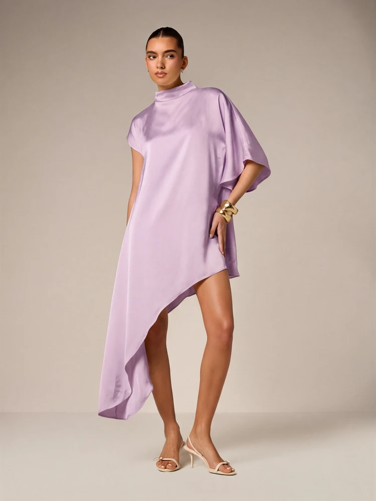 AiiRZ Asymmetric Drape Mini Dress With Mock Neck