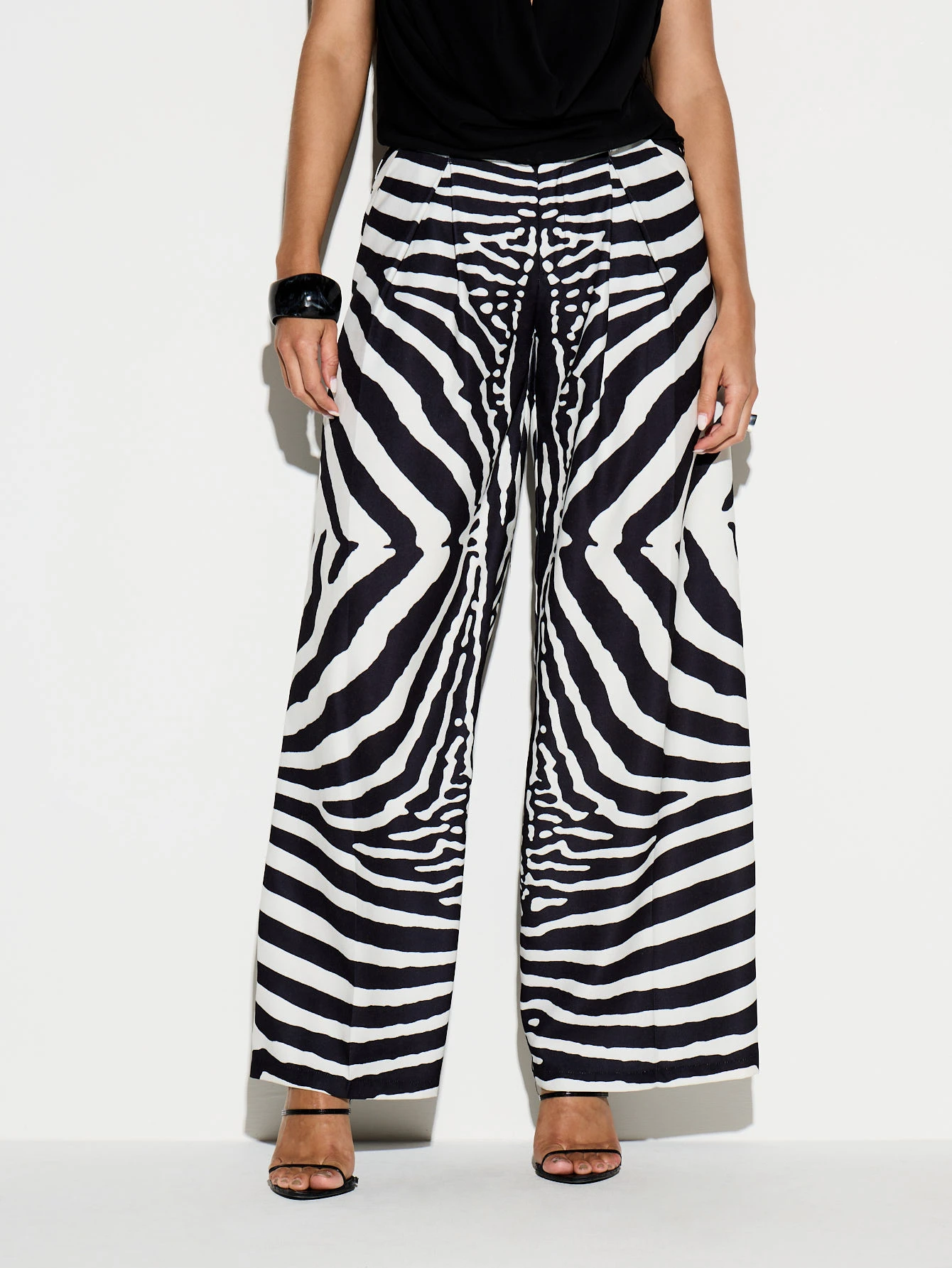 KIZN Zebra Print Wide Leg Palazzo Trousers With High Rise