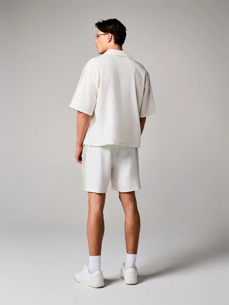 Oversized Two Piece Short Sleeve Button Front Shirt And Drawstring Shorts Set With Collar And Side Pockets Summer Vacation Resort Wear