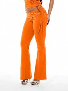 BABYPHAT High Waisted Flare Pants With Fold Over Printed Waistband And Side Tie Details - Orange - View 6