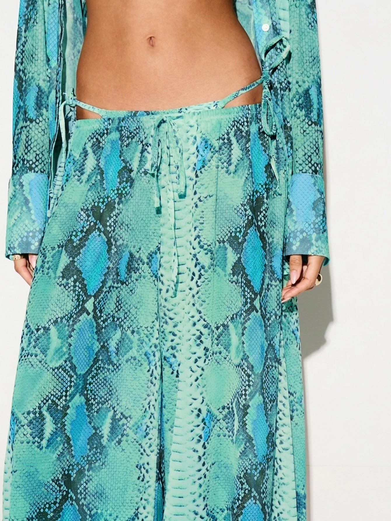 KIZN Snake Print Wide Leg Mesh Trouser