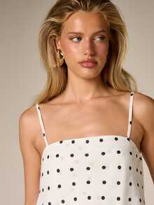 AiiRZ Áo hai dây xếp tầng chấm bi với dây đeo có thể điều chỉnh và thiết kế nhiều lớp nữ tính, hoàn hảo cho phong cách thường ngày mùa hè. - Đen và trắng - Xem 5