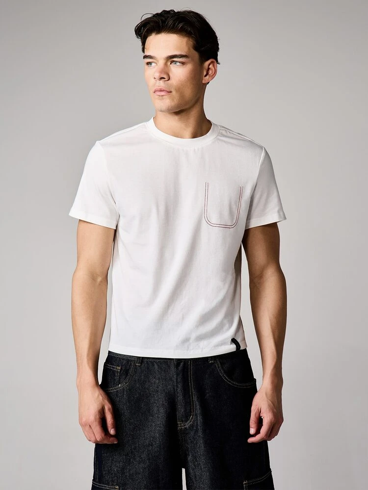 SUMWON Shrunken Crew Neck Tee With Contrast Pocket Detail