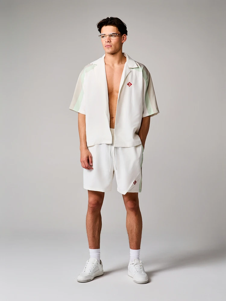 Oversized Two Piece Short Sleeve Button Front Shirt And Drawstring Shorts Set With Collar And Side Pockets Summer Vacation Resort Wear
