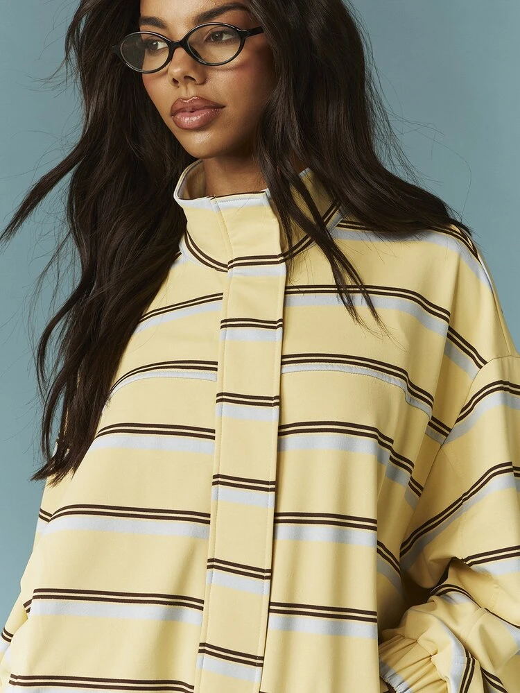 MISSGUIDED Striped Full Zip Hoodie And Hot Pants Co Ord Set Two Piece Outfit With Elastic Waistband Cropped Length Loungewear Streetwear