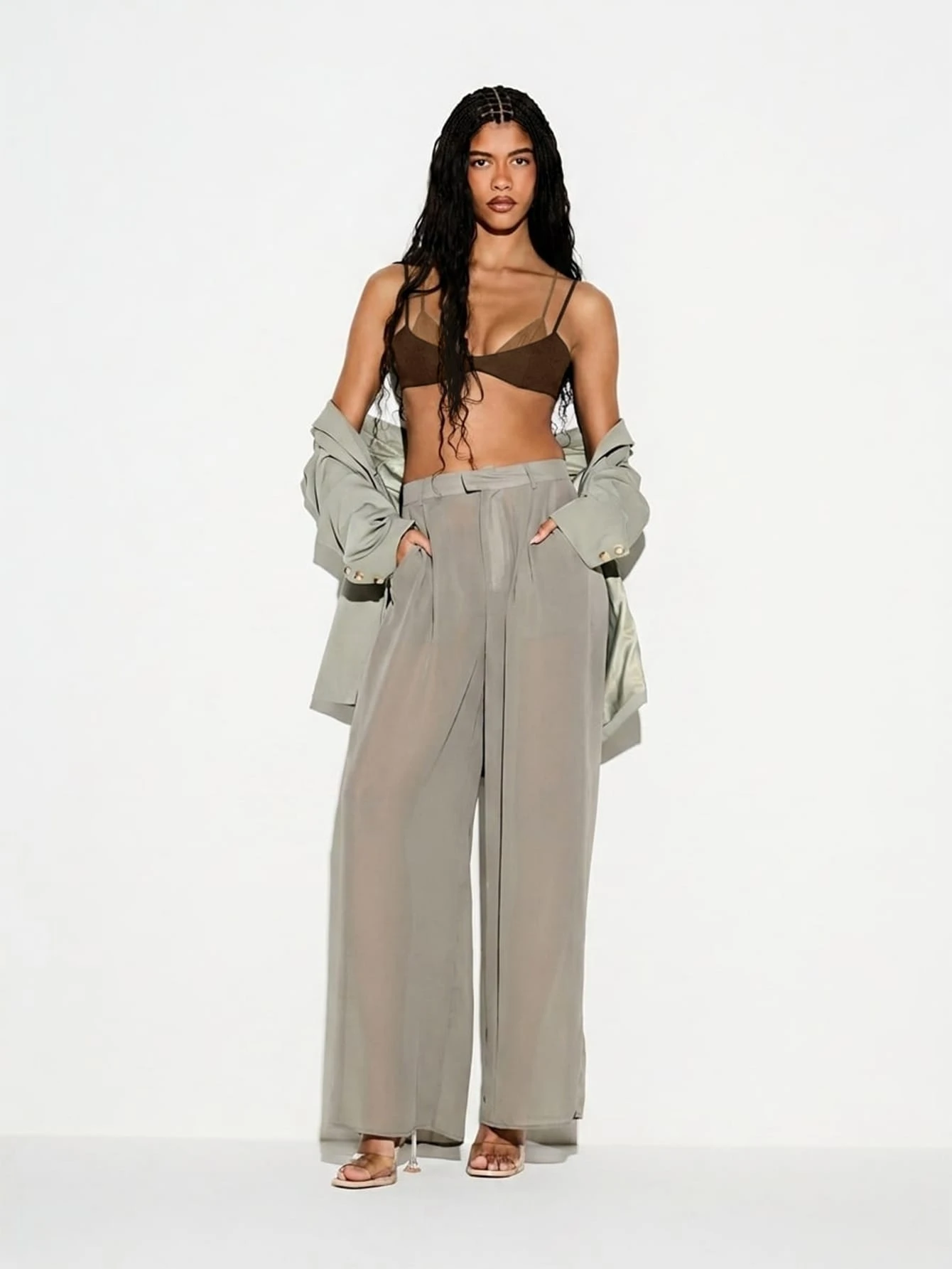 KIZN Layered Crepe Bralette With Mesh Panels