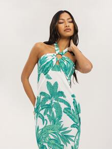 Dancing Leopard Đầm midi Liana Green cổ yếm phối ren, trang phục mùa hè cho nữ, đầm dự tiệc cưới, đầm đi nghỉ mát, đầm đi du lịch, đầm hẹn hò, đầm dạ hội, đầm dự tiệc. - màu xanh lá - Xem 3