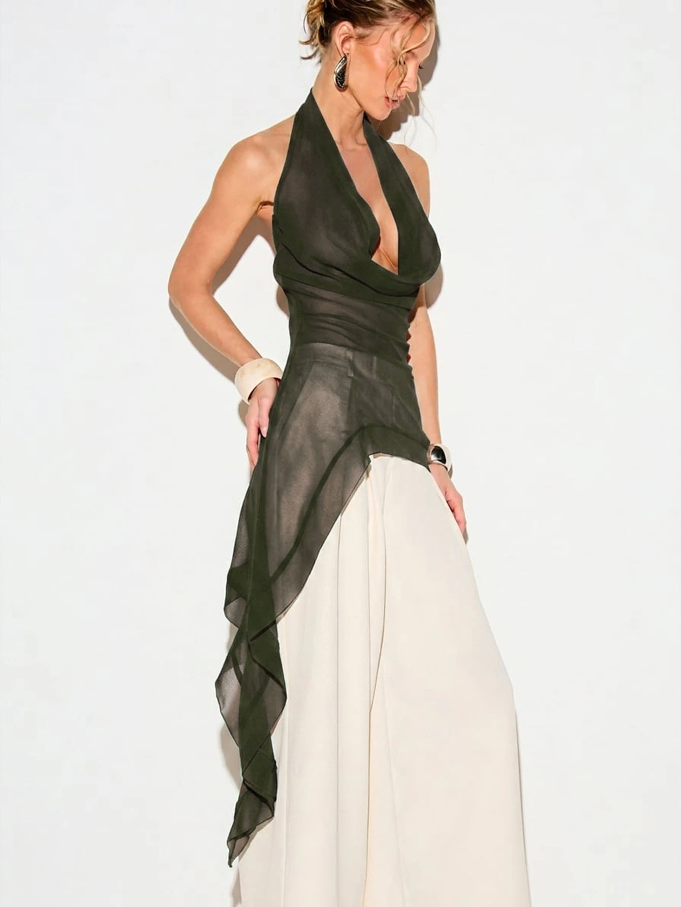 KIZN Halter Chiffon Cami With High Low Hem