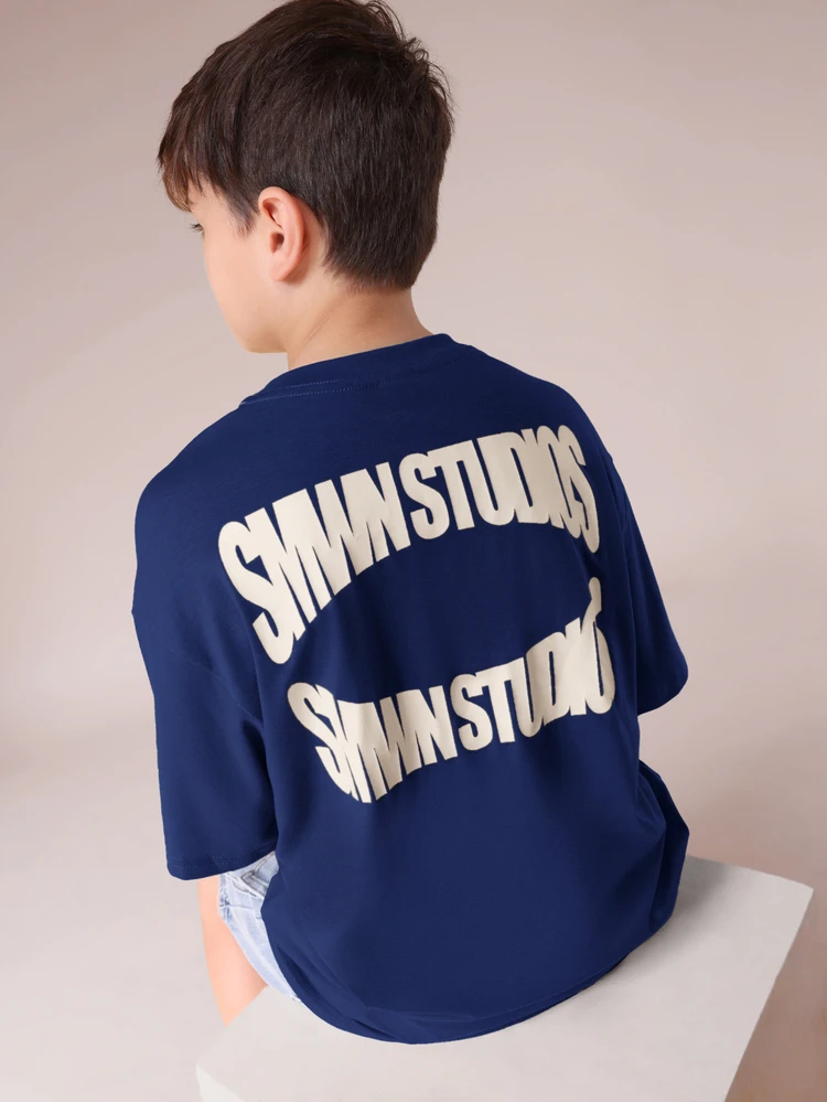 Tween Oversized Graphic T-Shirt With Studios Logo Front And Back Print Short Sleeve Casual Tee