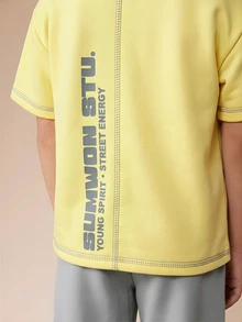 SUMWON Boys Bright Yellow T-Shirt Co-Ord Set With Grey Joggers Casual Summer Outfit Letter Print - Yellow - View 6